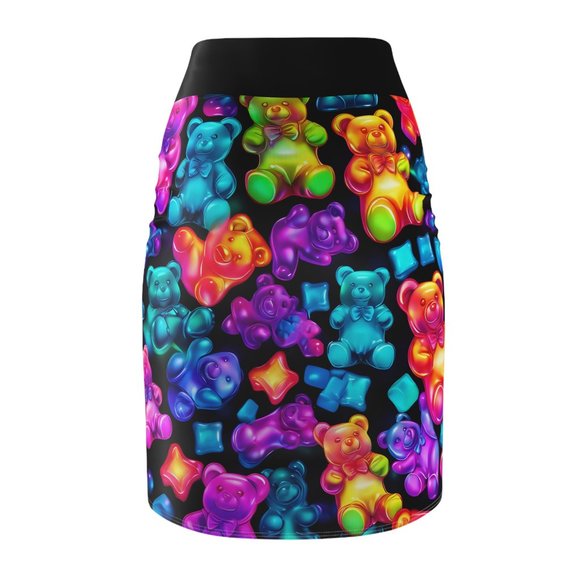 DISCO LEMONADE Print Candy Bear, Pencil Skirt Midi Skirt Body Con Festival - Picture 3 of 7